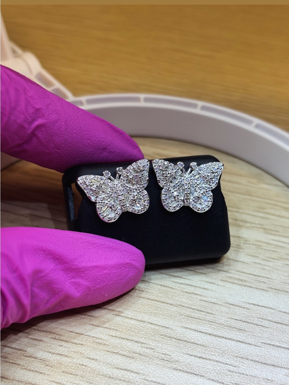 VVS Moissanite Baguette-Cut Butterfly Stud Earrings